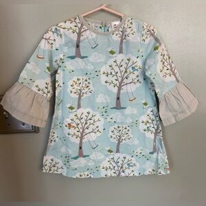 Beehave Boutique Dress Toddler Girl’s 3T Ruffle Cuffs Cotton Pastel Blue Print